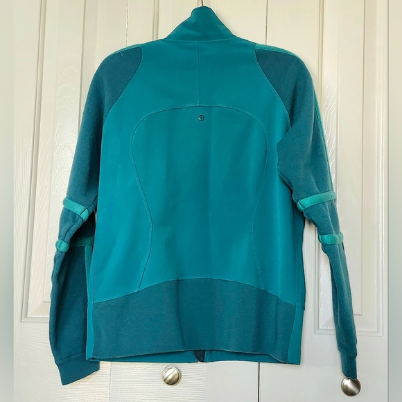 Lululemon Teal Green Women Jacket, 100% Wool Sleeves Soft Shell Jacket, Size 10 - Picture 3 of 13